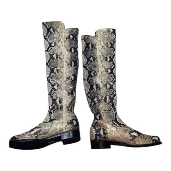 Stuart Weitzman pathython over the knee flat heel boots Cream - Picture 4 of 14